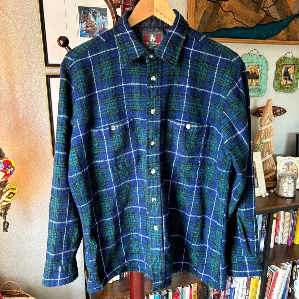 Vintage High Sierra Washable‎ Wool Plaid Button Front Shirt Jacket Size L